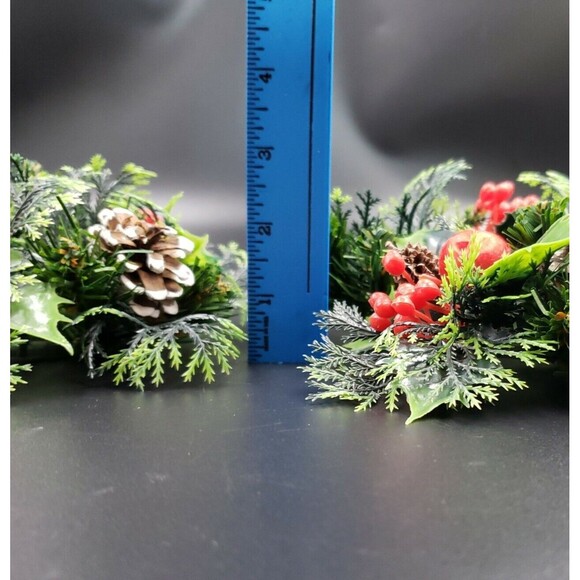 Vintage Christmas Candle Ring Holly Berry PAIR Plastic Centerpiece for 3" Pillar - Picture 16 of 16